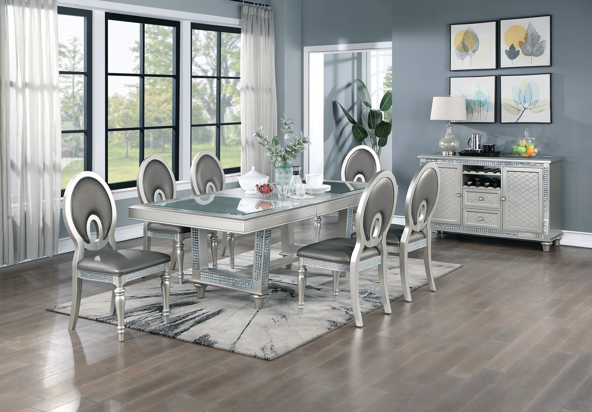 Formal Traditional Dining Room Furniture Chairs Set Of 2 Chairs Dark Gray Hue Accent Silver Side Chair Cutout Back Chair Cushion Seat Silver Dining Room Classic,Traditional Solid Wood