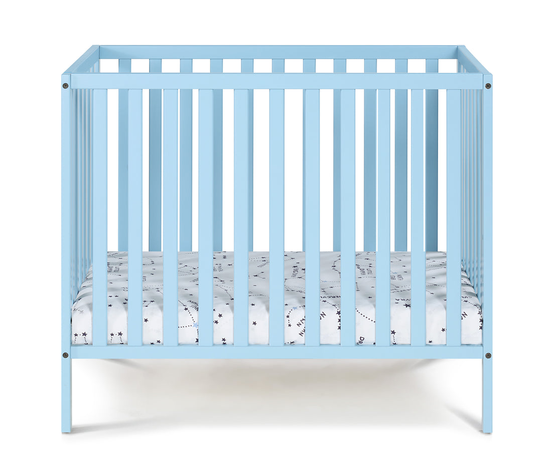 Palmer 3 In 1 Convertible Mini Crib Baby Blue W Mattress Pad Baby Blue Solid Wood