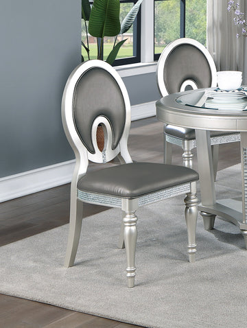 Formal Traditional Dining Room Furniture Chairs Set Of 2 Chairs Dark Gray Hue Accent Silver Side Chair Cutout Back Chair Cushion Seat Silver Dining Room Classic,Traditional Solid Wood