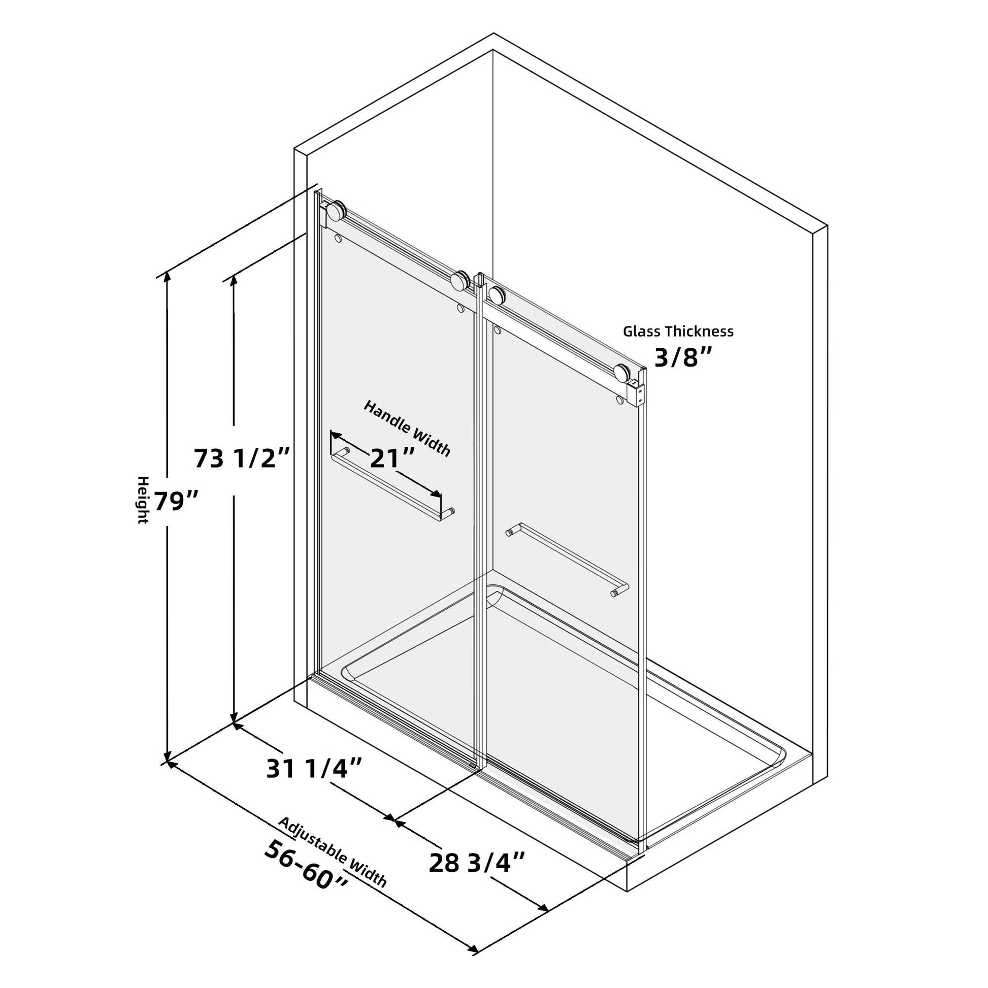 Frameless Double Sliding Shower, 57" 60" Width, 79" Height, 3 8" 10 Mm Clear Tempered Glass,Designed For Smooth Door With Clear Tempered Glass And Stainless Steel Hardware Brushed Nickel Brushed Nickel Glass