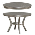 Formal Traditional Dining Table Round Table Silver Hue 5Pc Dining Table W Shelf 4X Side Chairs Tufted Back Dining Room Furniture Silver Gray Dining Room Classic,Traditional Rubberwood Kitchen & Dining Tables Solid Wood