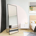 Wall Mounted Alloy Frame Full Length Mirror, Black Black Glass