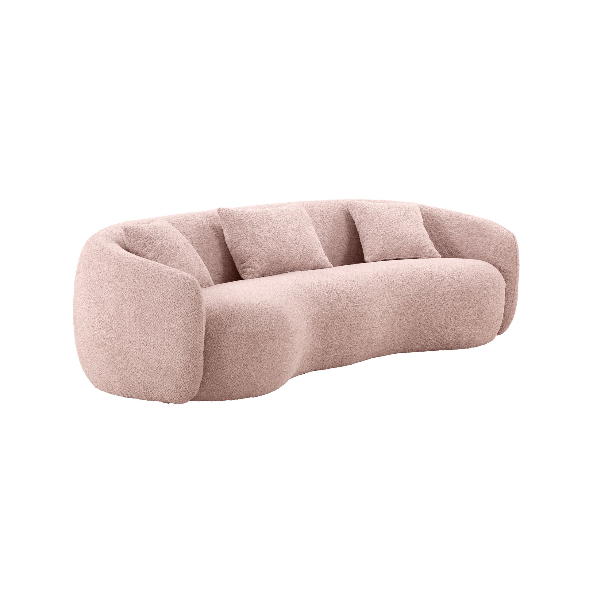 93.6'' Mid Century Modern Curved Living Room Sofa, 4 Seat Boucle Fabric Couch For Bedroom, Office, Apartment,Pink Baby Pink Boucle 3 Seat