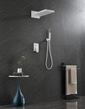 Shower System,Waterfall Rainfall Shower Head With Handheld, Shower Faucet Set For Bathroom Wall Mounted White Brass