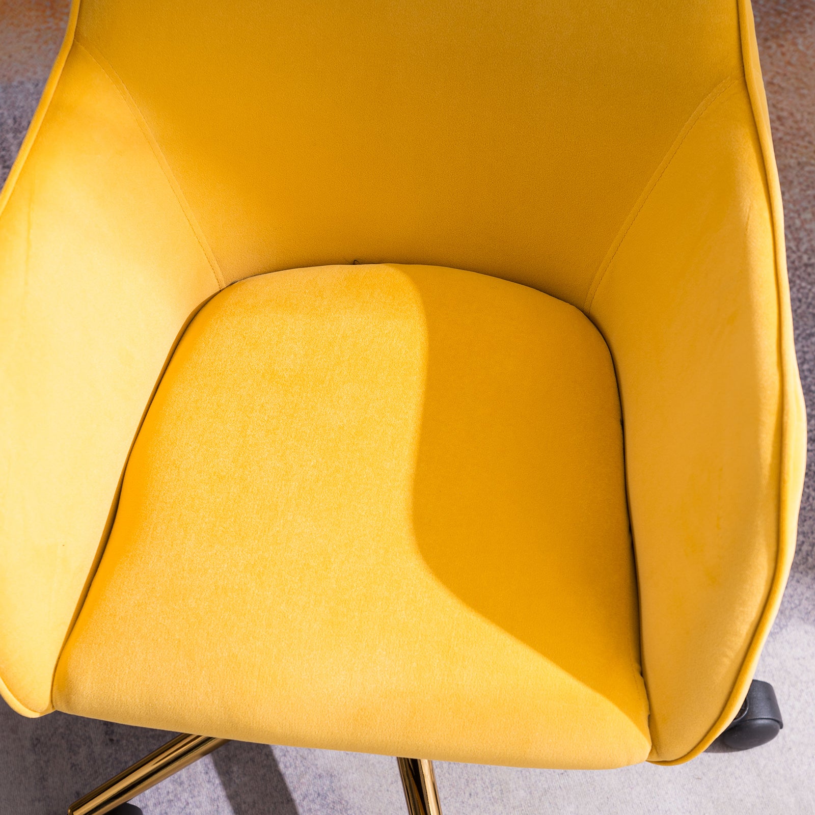 Modern Velvet Fabric Material Adjustable Height 360 Revolving Home Office Chair With Gold Metal Legs And Universal Wheels For Indoor,Yellow Yellow Foam Velvet