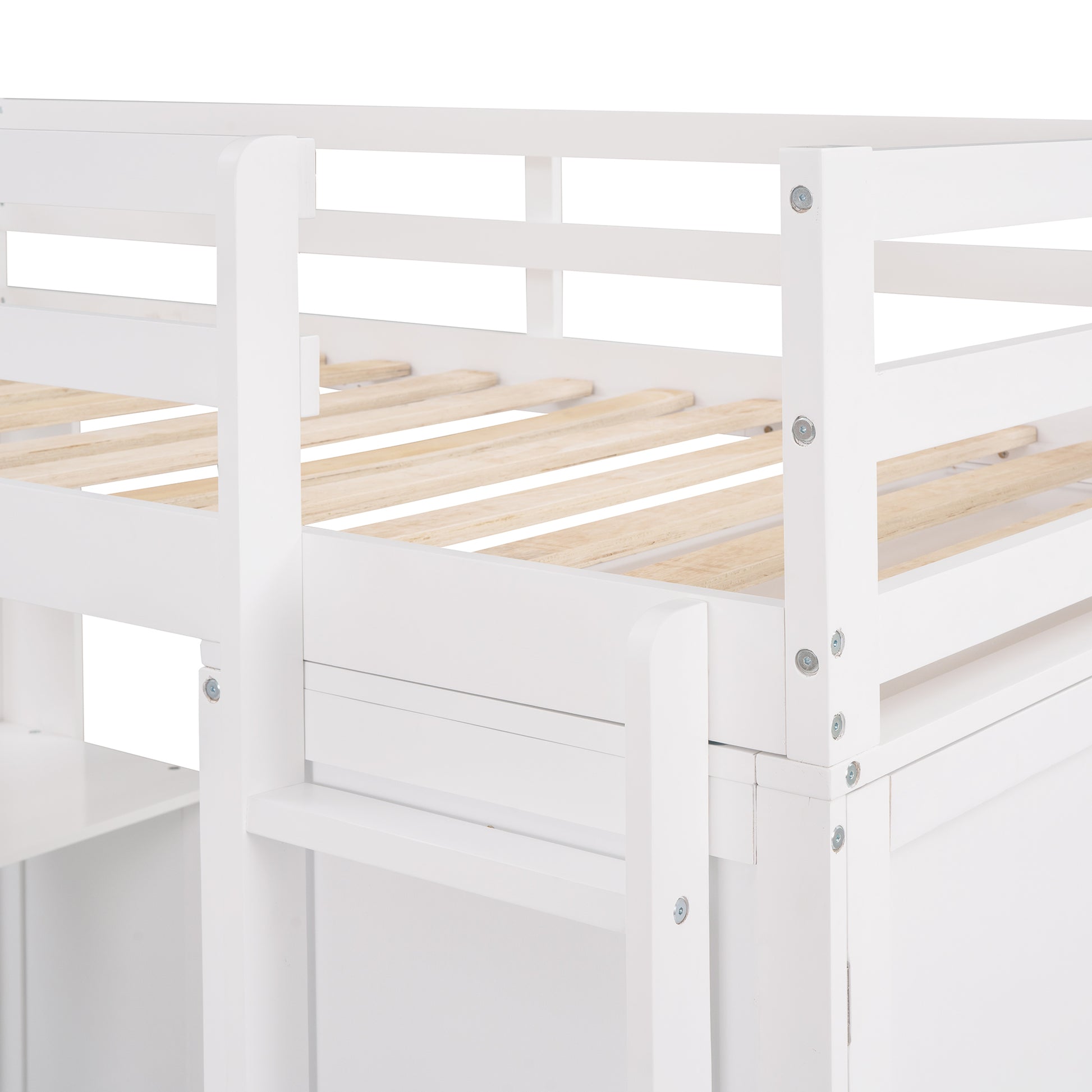 Twin Size Loft Bed With Drawers,Desk,And Wardrobe White White Solid Wood