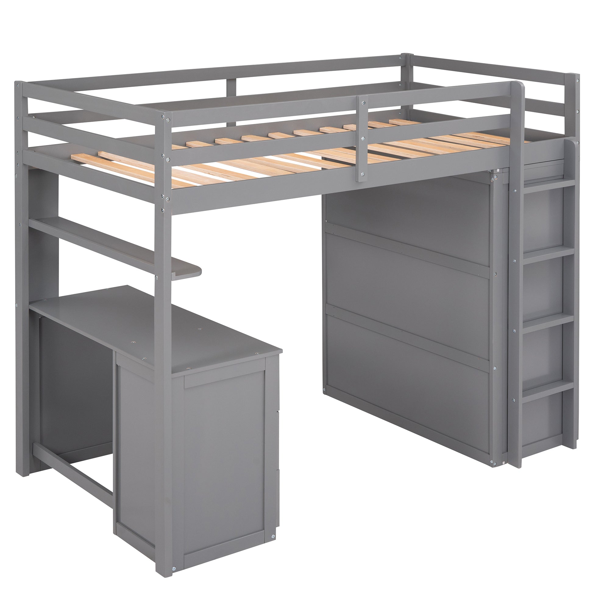 Twin Size Loft Bed With Drawers,Desk,And Wardrobe Gray Gray Solid Wood