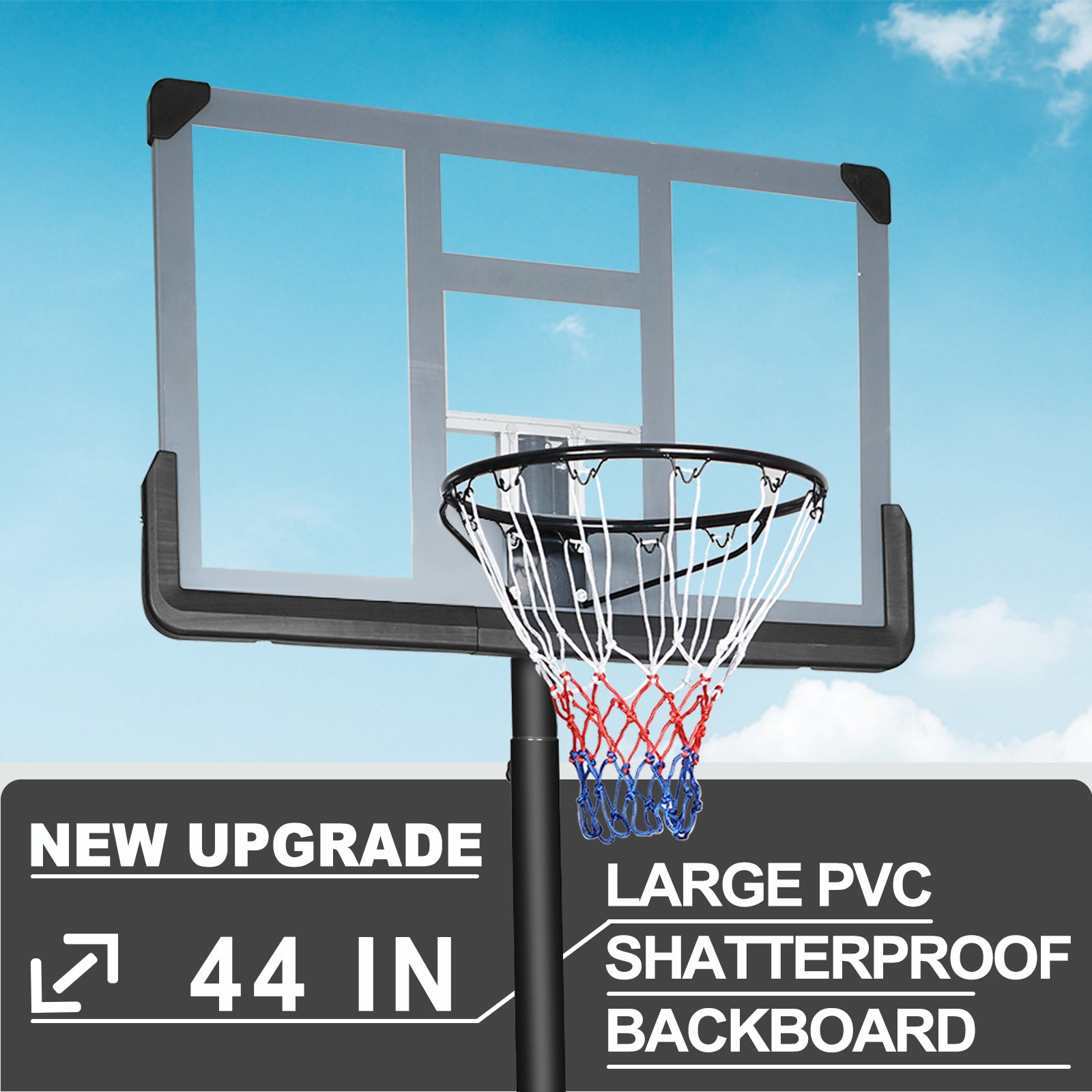 Portable Basketball Hoop Backboard System Stand Height Adjustable 6.6Ft 10Ft With 44 Inch Backboard And Wheels For Adults Teens Outdoor Indoor Basketball Goal Game Play Set Transparent Iron