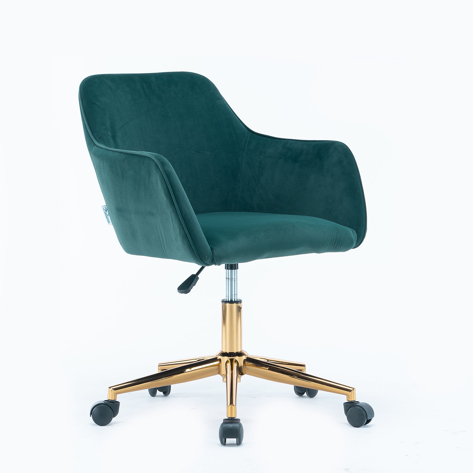 Modern Velvet Fabric Material Adjustable Height 360 Revolving Home Office Chair With Gold Metal Legs And Universal Wheels For Indoor,Dark Green Dark Green Foam Velvet