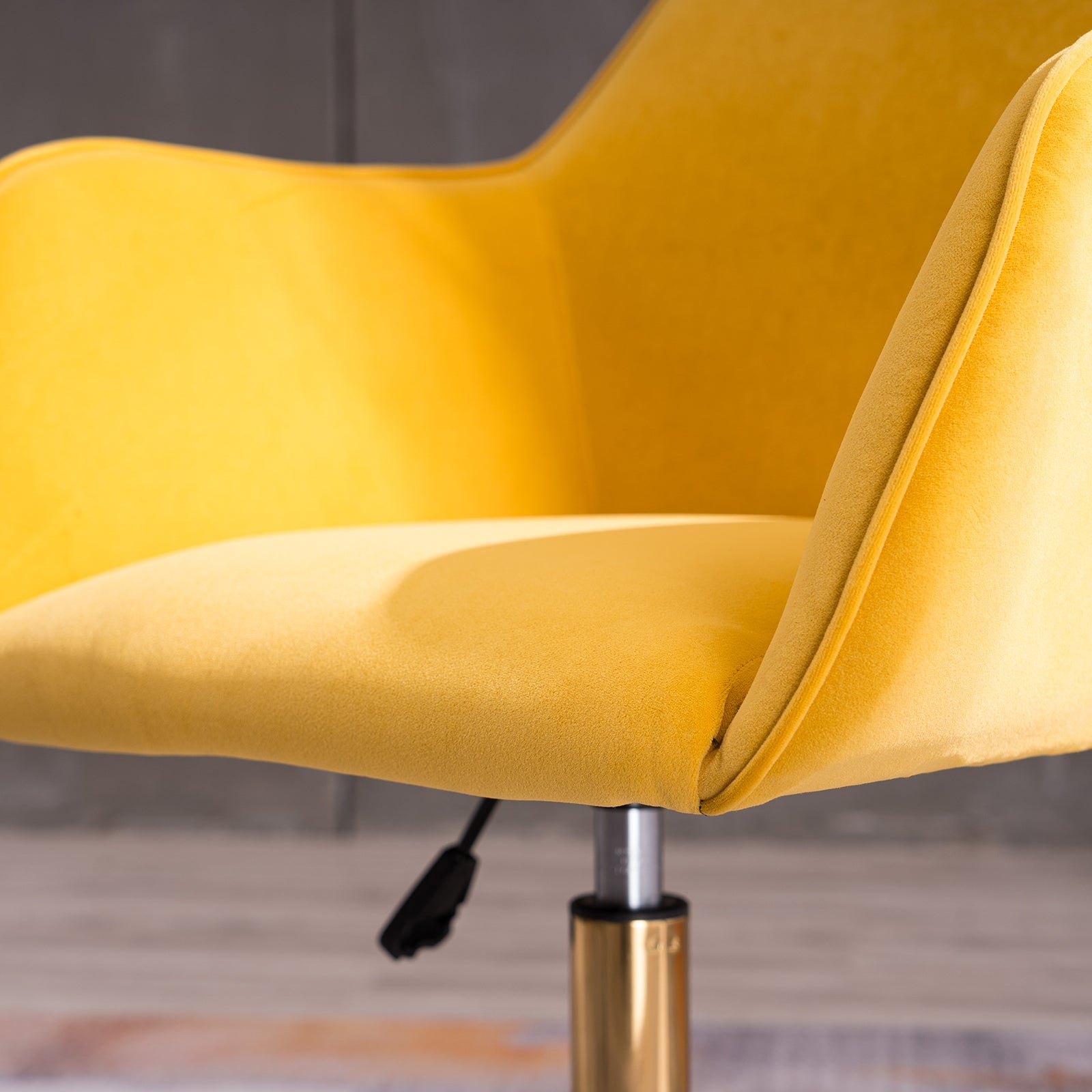 Modern Velvet Fabric Material Adjustable Height 360 Revolving Home Office Chair With Gold Metal Legs And Universal Wheels For Indoor,Yellow Yellow Foam Velvet