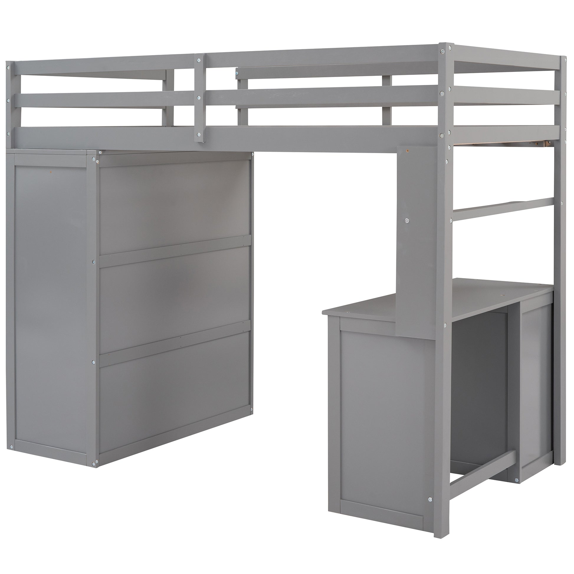 Twin Size Loft Bed With Drawers,Desk,And Wardrobe Gray Gray Solid Wood