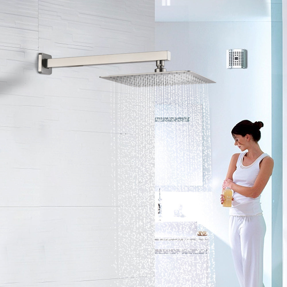 12" Square Rainfall & High Pressure Stainless Steel Bath Showerhead, Waterfall Full Body Coverage With Silicone Nozzle Brushed Nickel Metal