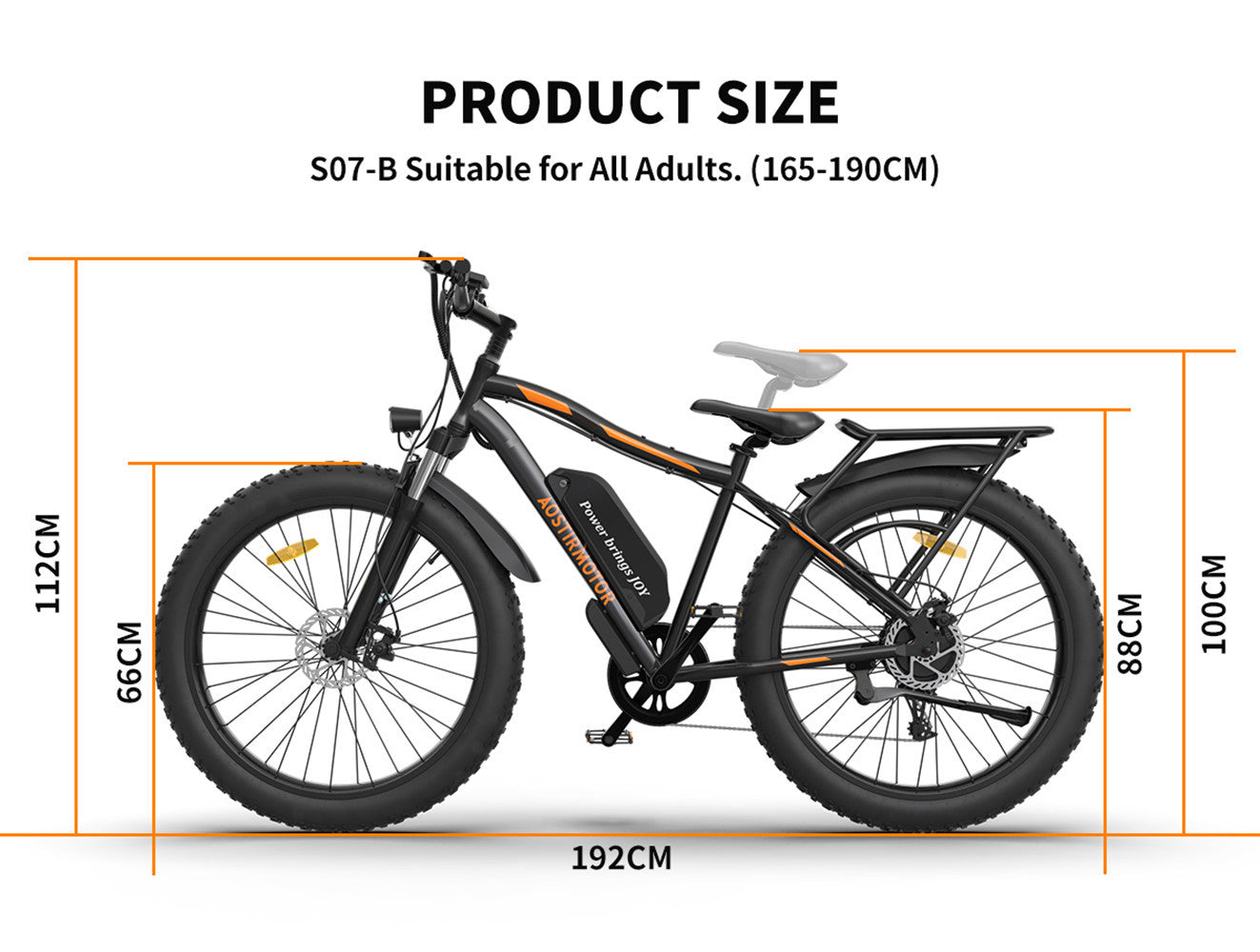 Aostirmotor S07 B 26" 750W Electric Bike Fat Tire P7 48V 12.5Ah Removable Lithium Battery For Adults With Detachable Rear Rack Fender Black Black Aluminium