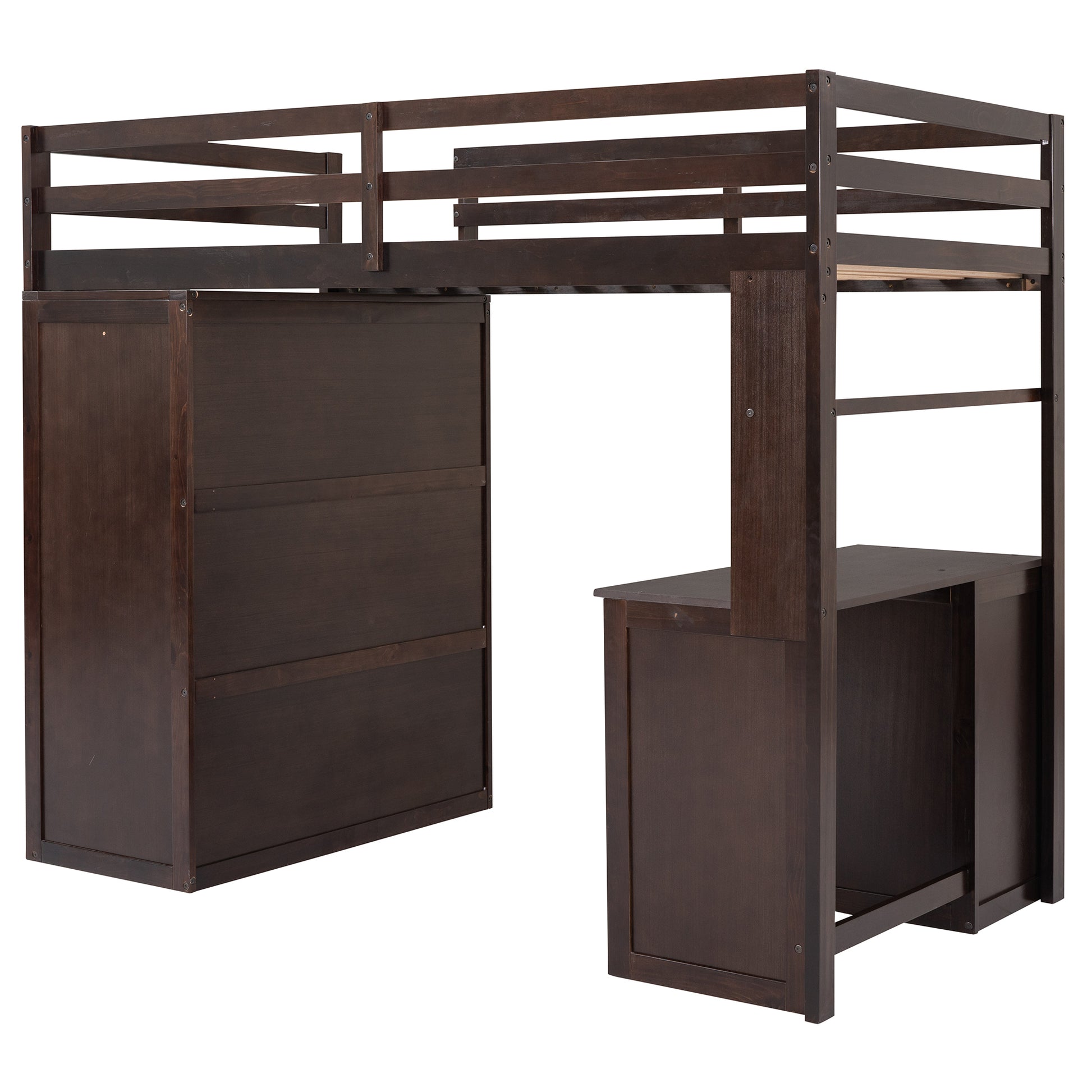 Twin Size Loft Bed With Drawers,Desk,And Wardrobe Espresso Espresso Solid Wood