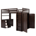 Twin Size Loft Bed With Drawers,Desk,And Wardrobe Espresso Espresso Solid Wood