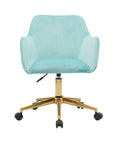 Modern Velvet Fabric Material Adjustable Height 360 Revolving Home Office Chair With Gold Metal Legs And Universal Wheels For Indoor,Aqua Light Blue Light Blue Foam Velvet