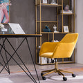Modern Velvet Fabric Material Adjustable Height 360 Revolving Home Office Chair With Gold Metal Legs And Universal Wheels For Indoor,Yellow Yellow Foam Velvet