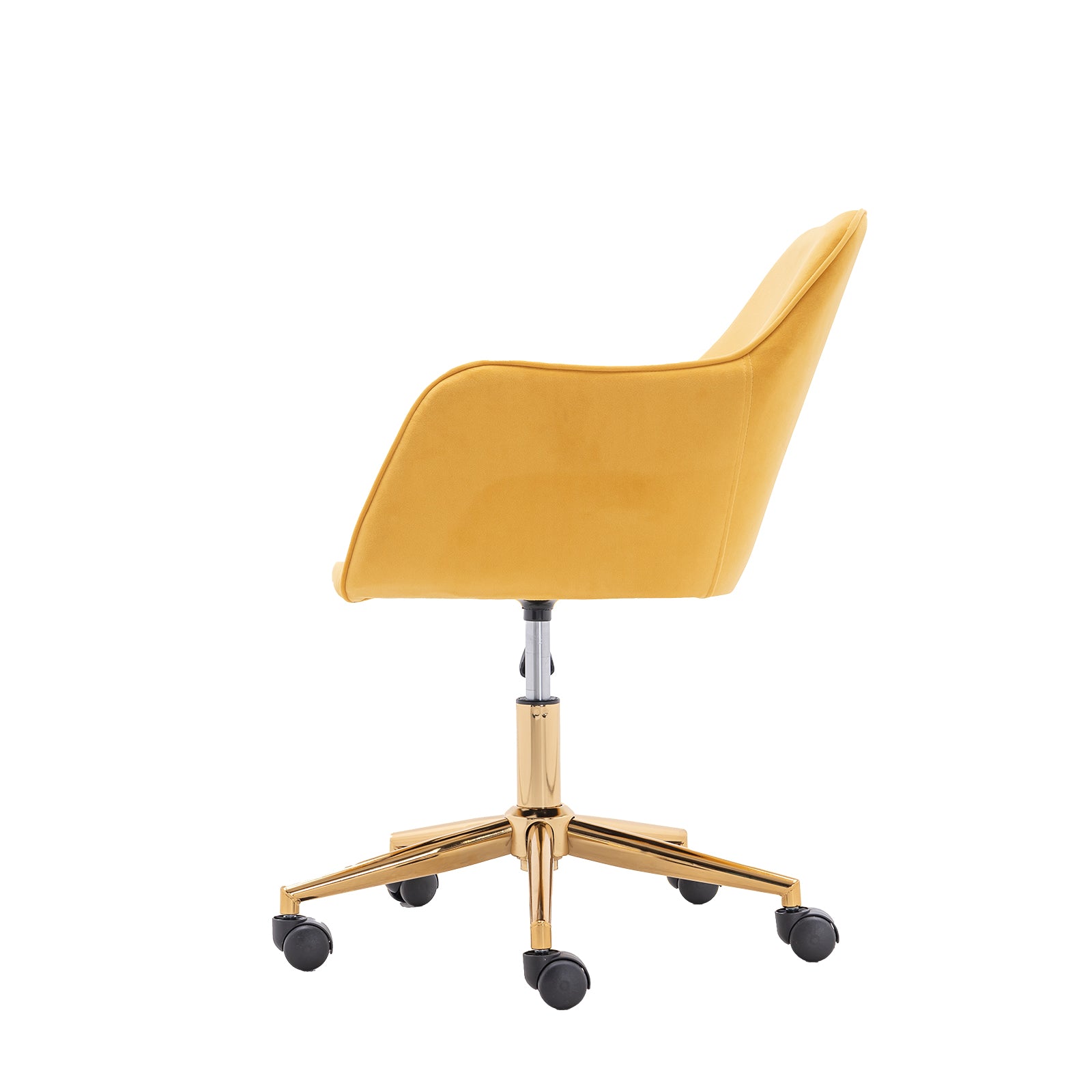 Modern Velvet Fabric Material Adjustable Height 360 Revolving Home Office Chair With Gold Metal Legs And Universal Wheels For Indoor,Yellow Yellow Foam Velvet