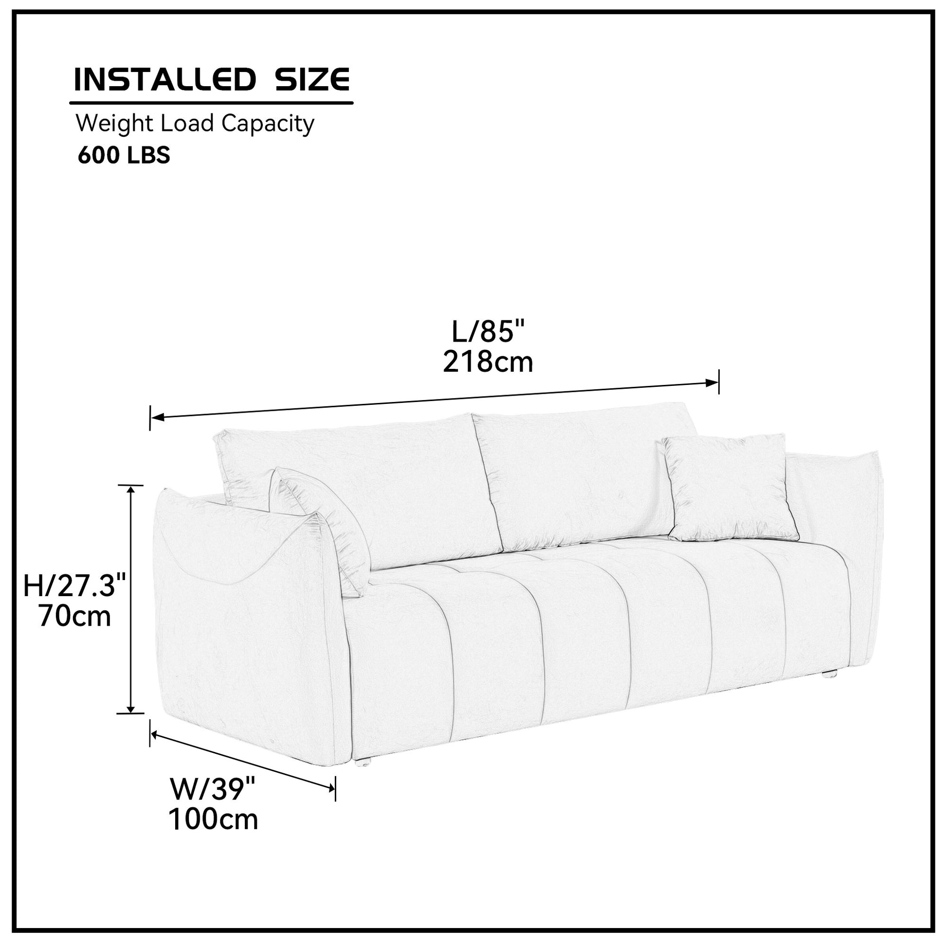 85'' Modern Fabric Sectional Couch Sofa 3 Seater Sofa With 3 Pillows For Living Room, Bedroom, Livingroom Beige Beige Fabric