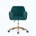 Modern Velvet Fabric Material Adjustable Height 360 Revolving Home Office Chair With Gold Metal Legs And Universal Wheels For Indoor,Dark Green Dark Green Foam Velvet