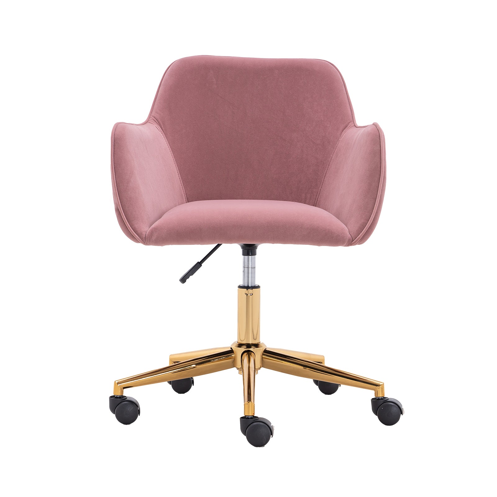 Modern Velvet Fabric Material Adjustable Height 360 Revolving Home Office Chair With Gold Metal Legs And Universal Wheels For Indoor,Pink Pink Foam Velvet