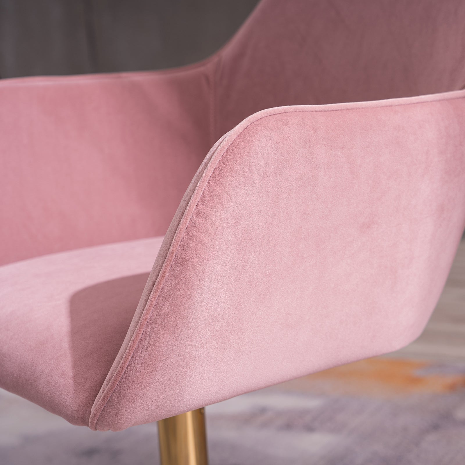 Modern Velvet Fabric Material Adjustable Height 360 Revolving Home Office Chair With Gold Metal Legs And Universal Wheels For Indoor,Pink Pink Foam Velvet