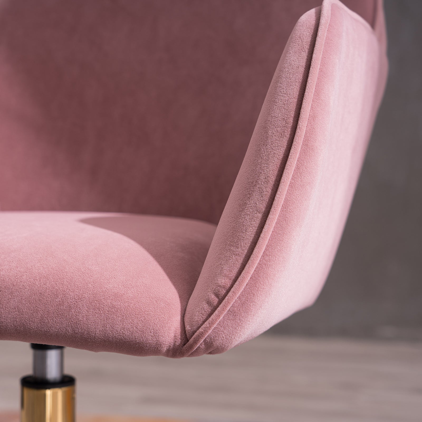 Modern Velvet Fabric Material Adjustable Height 360 Revolving Home Office Chair With Gold Metal Legs And Universal Wheels For Indoor,Pink Pink Foam Velvet