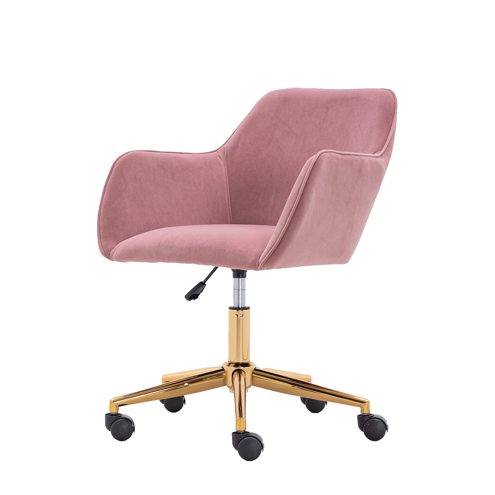 Modern Velvet Fabric Material Adjustable Height 360 Revolving Home Office Chair With Gold Metal Legs And Universal Wheels For Indoor,Pink Pink Foam Velvet