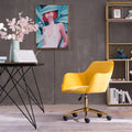 Modern Velvet Fabric Material Adjustable Height 360 Revolving Home Office Chair With Gold Metal Legs And Universal Wheels For Indoor,Yellow Yellow Foam Velvet