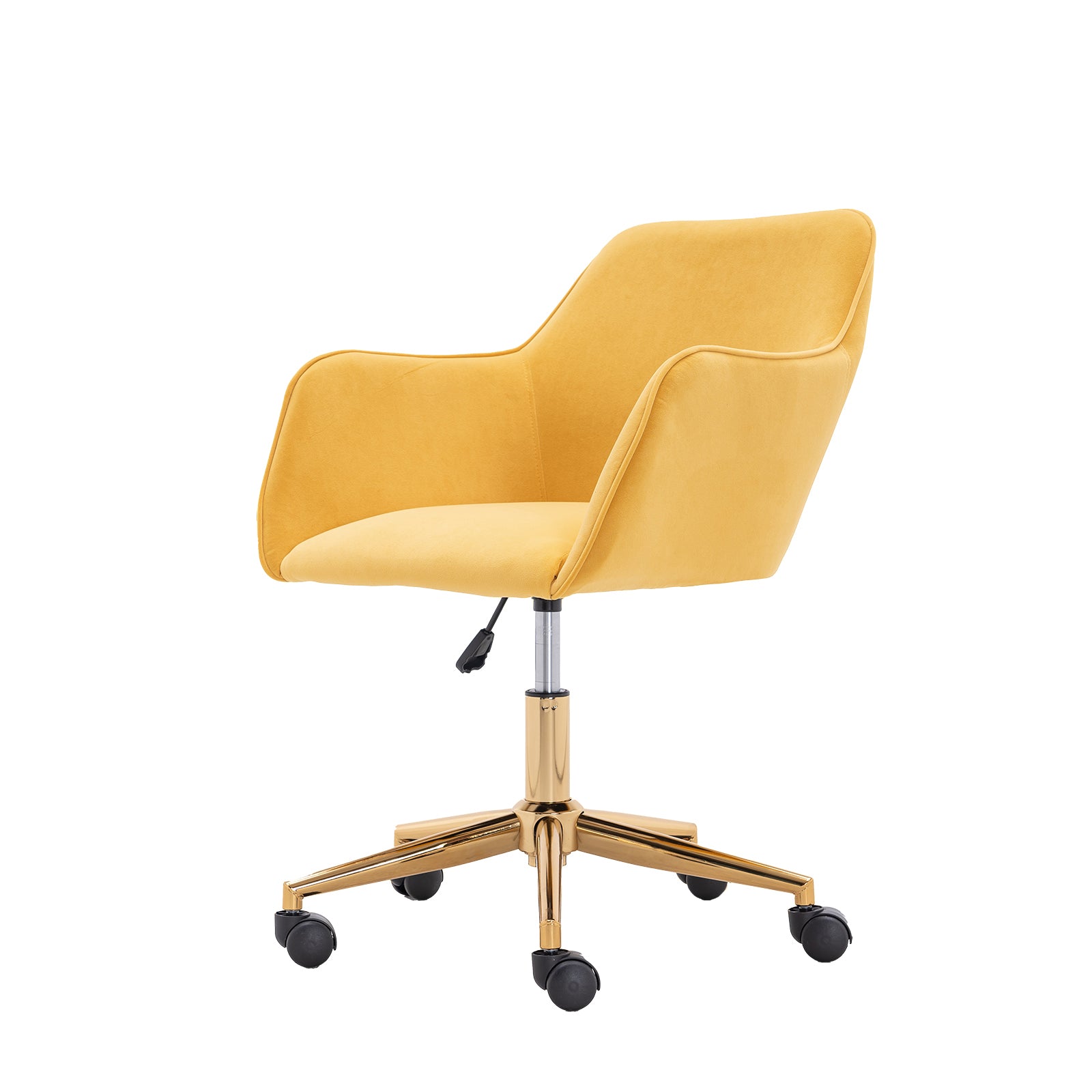 Modern Velvet Fabric Material Adjustable Height 360 Revolving Home Office Chair With Gold Metal Legs And Universal Wheels For Indoor,Yellow Yellow Foam Velvet
