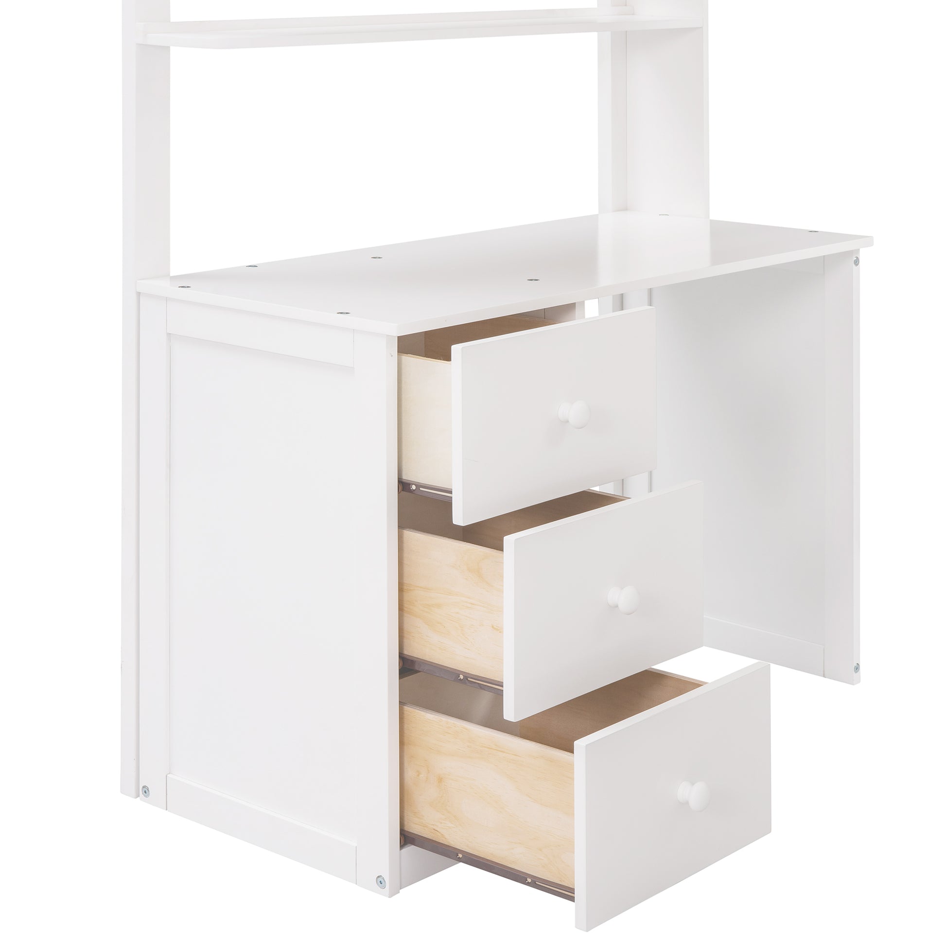 Twin Size Loft Bed With Drawers,Desk,And Wardrobe White White Solid Wood