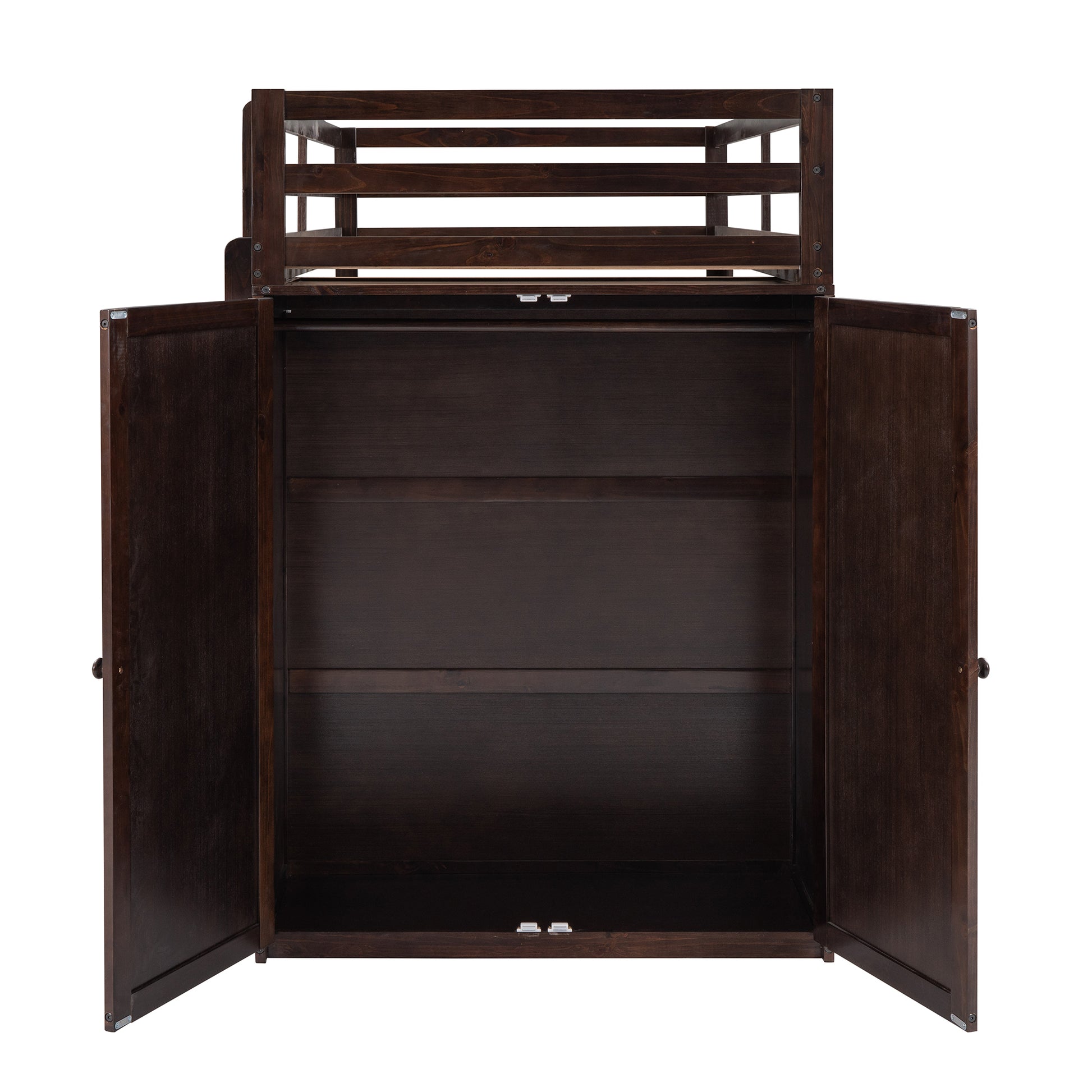 Twin Size Loft Bed With Drawers,Desk,And Wardrobe Espresso Espresso Solid Wood