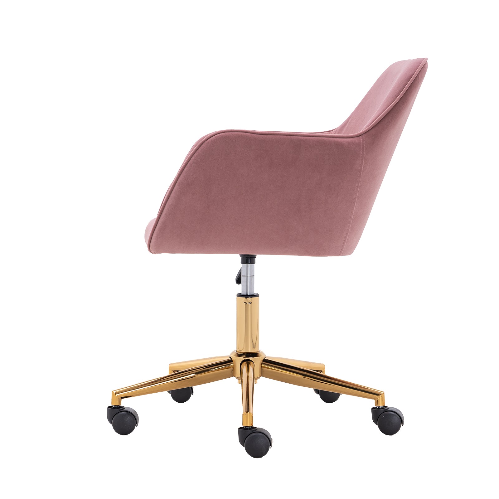 Modern Velvet Fabric Material Adjustable Height 360 Revolving Home Office Chair With Gold Metal Legs And Universal Wheels For Indoor,Pink Pink Foam Velvet