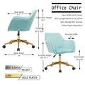 Modern Velvet Fabric Material Adjustable Height 360 Revolving Home Office Chair With Gold Metal Legs And Universal Wheels For Indoor,Aqua Light Blue Light Blue Foam Velvet