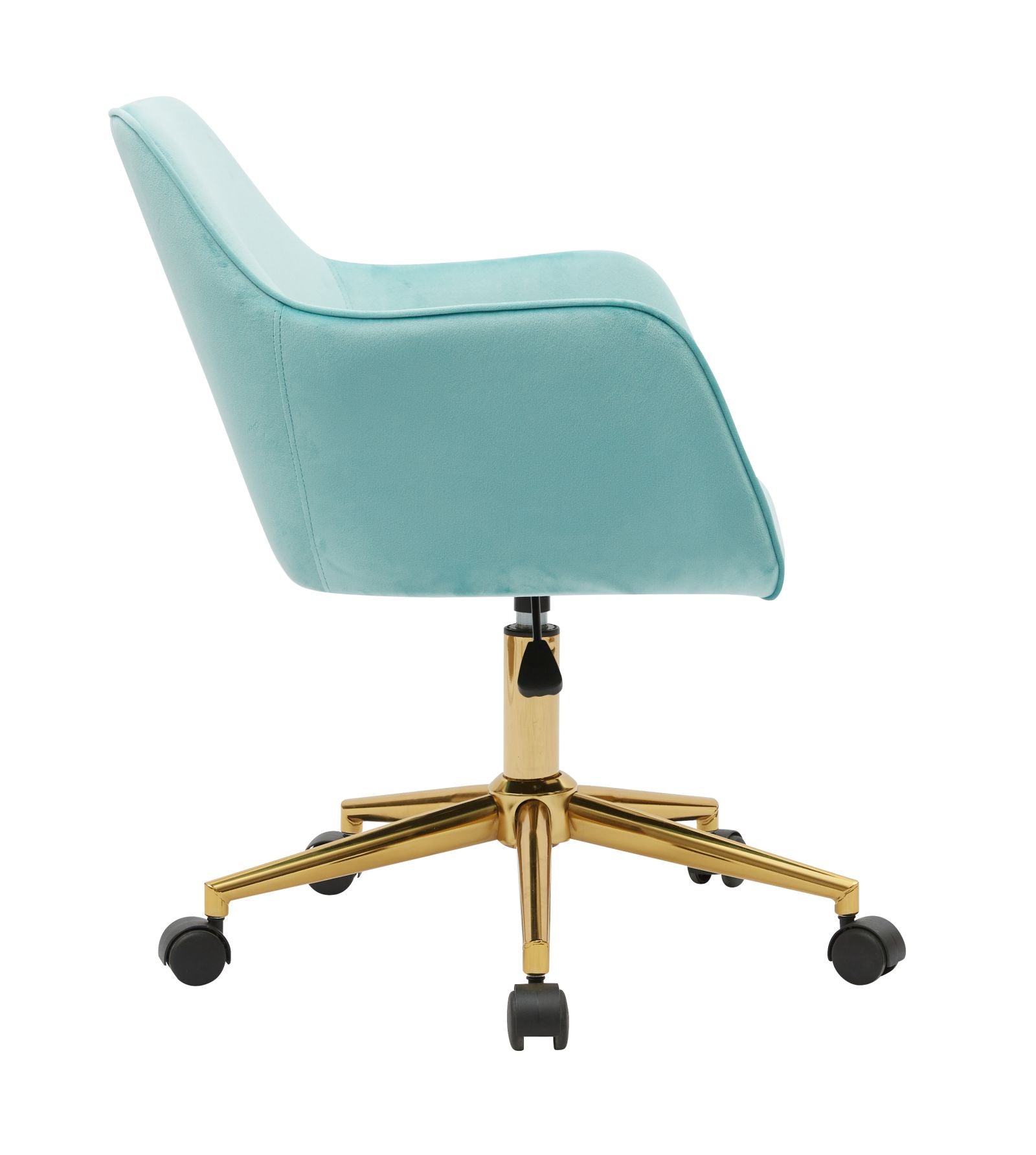 Modern Velvet Fabric Material Adjustable Height 360 Revolving Home Office Chair With Gold Metal Legs And Universal Wheels For Indoor,Aqua Light Blue Light Blue Foam Velvet