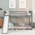 Full Over Full Bunk Bed With Slide And Ladder In Grey Color Grey Pine