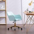 Modern Velvet Fabric Material Adjustable Height 360 Revolving Home Office Chair With Gold Metal Legs And Universal Wheels For Indoor,Aqua Light Blue Light Blue Foam Velvet