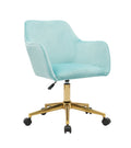 Modern Velvet Fabric Material Adjustable Height 360 Revolving Home Office Chair With Gold Metal Legs And Universal Wheels For Indoor,Aqua Light Blue Light Blue Foam Velvet