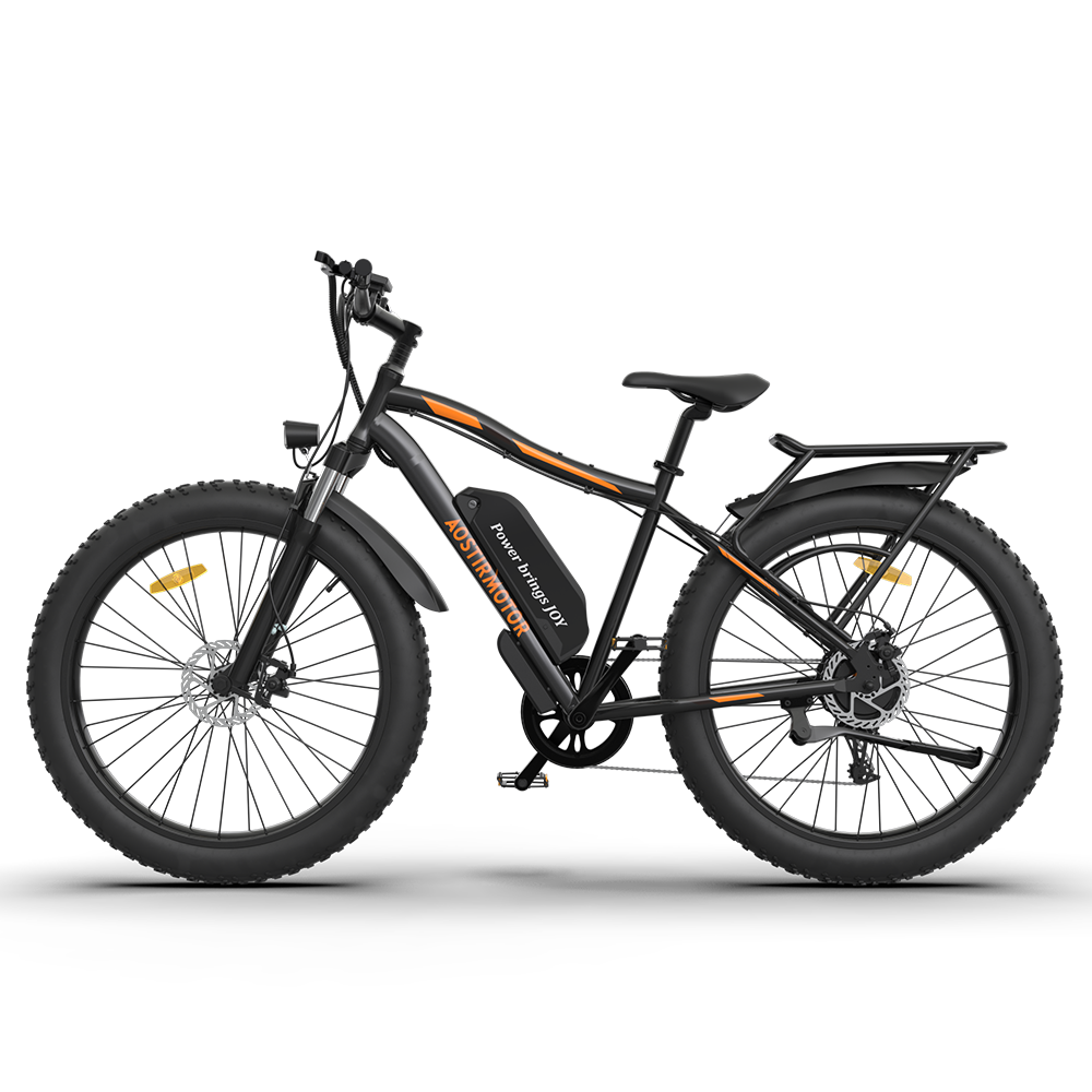 Aostirmotor S07 B 26" 750W Electric Bike Fat Tire P7 48V 12.5Ah Removable Lithium Battery For Adults With Detachable Rear Rack Fender Black Black Aluminium