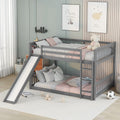 Full Over Full Bunk Bed With Slide And Ladder In Grey Color Grey Pine