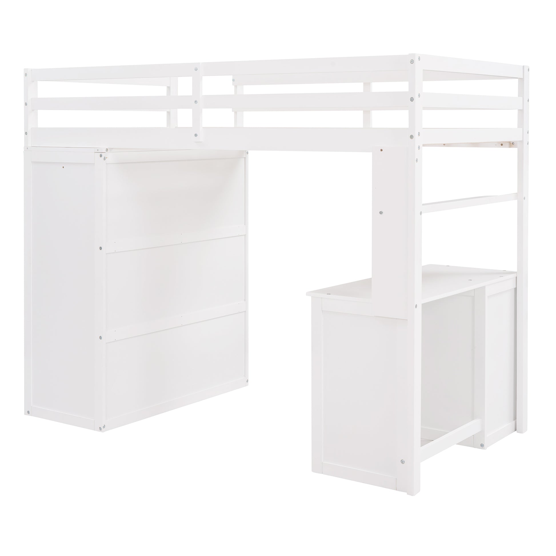 Twin Size Loft Bed With Drawers,Desk,And Wardrobe White White Solid Wood