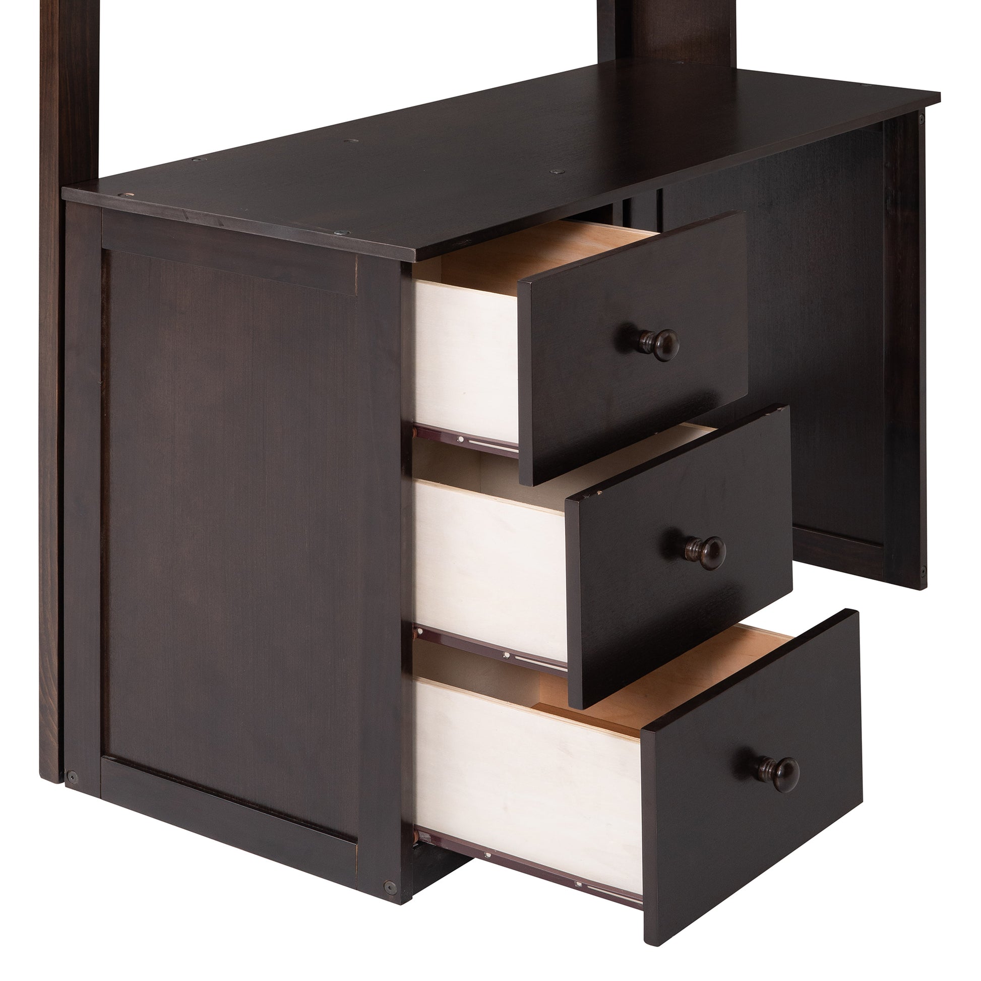 Twin Size Loft Bed With Drawers,Desk,And Wardrobe Espresso Espresso Solid Wood