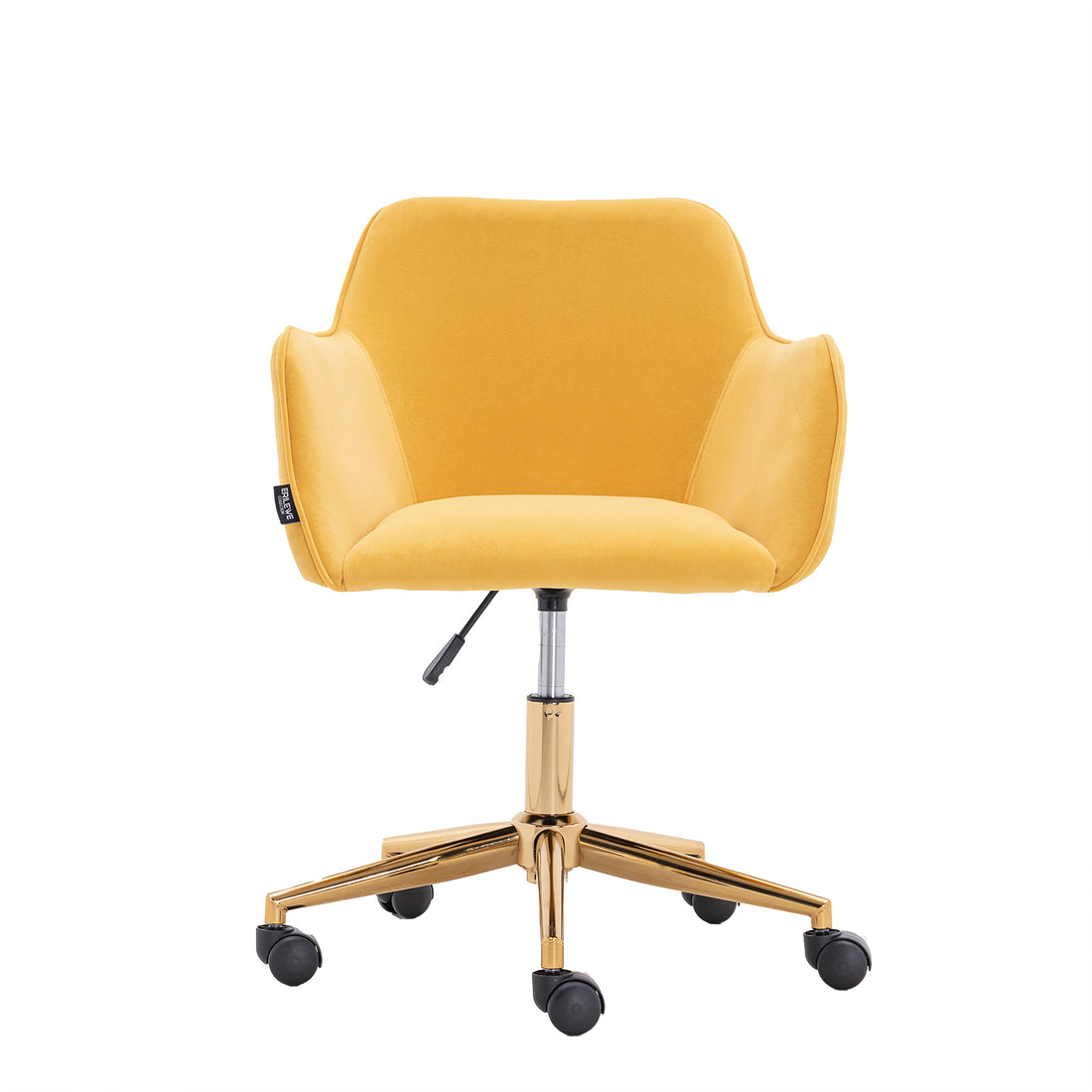 Modern Velvet Fabric Material Adjustable Height 360 Revolving Home Office Chair With Gold Metal Legs And Universal Wheels For Indoor,Yellow Yellow Foam Velvet