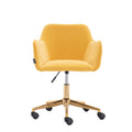 Modern Velvet Fabric Material Adjustable Height 360 Revolving Home Office Chair With Gold Metal Legs And Universal Wheels For Indoor,Yellow Yellow Foam Velvet