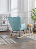 Mid Century Modern Velvet Tufted Upholstered Rocking Chair Padded Seat For Living Room Bedroom, Cyan Blue Cyan Foam Velvet