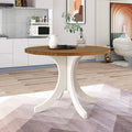Mid Century Solid Wood 5 Piece Round Dining Table Set, Kitchen Table Set With Upholstered Chairs For Small Places, Walnut Table Beige Chair Wood Dining Room Solid Wood Rubberwood Round Dining Table With Chair Upholstered Chair Wood Walnut Slat Back Seats