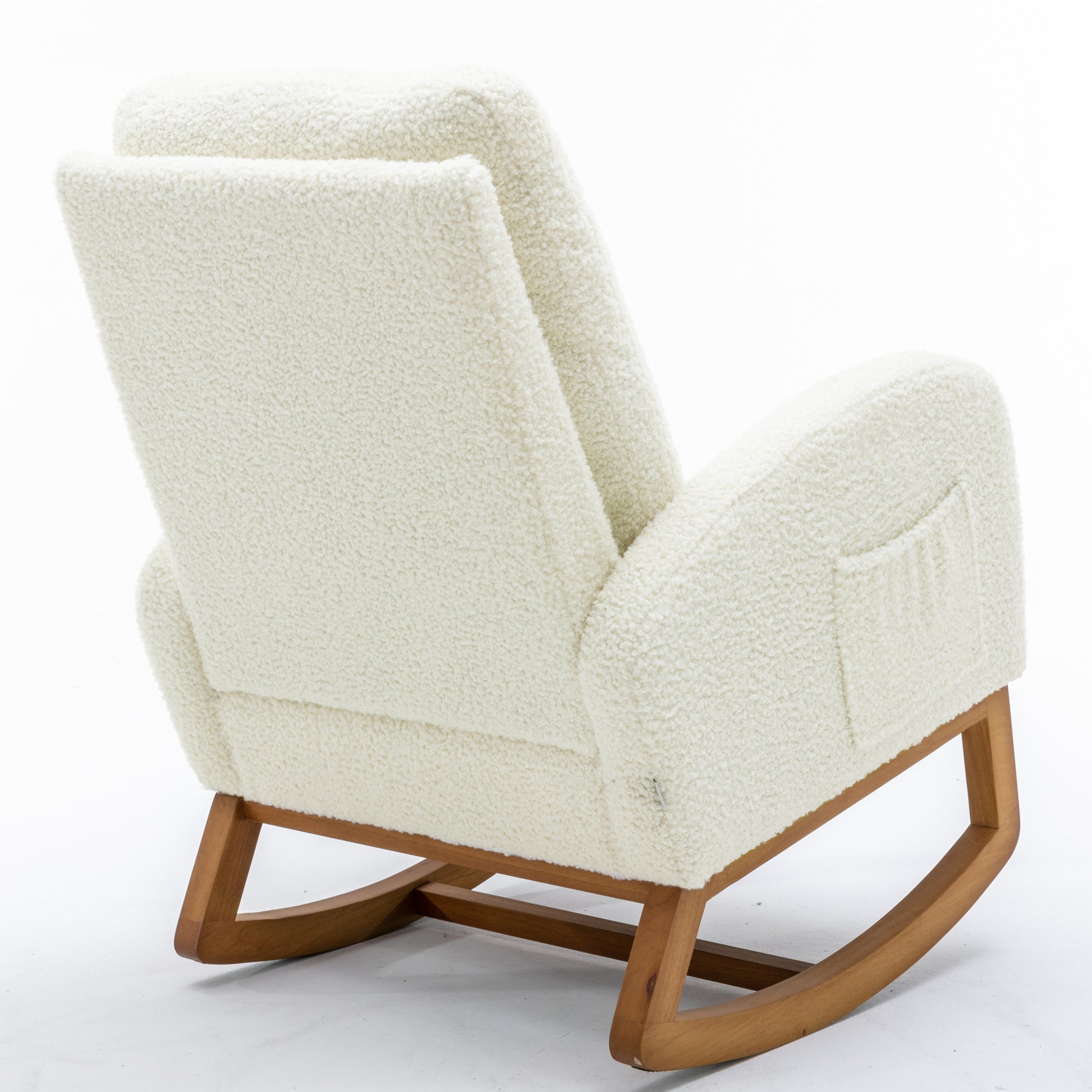 Coolmore Rocking Chair, Modern Glider Chair, Recliner Armchair With Wood Legs And Side Pocket, Nursery Rocking Accent Chair With High Back For Living Room Bedroom White Teddy White Teddy Foam Solid Wood