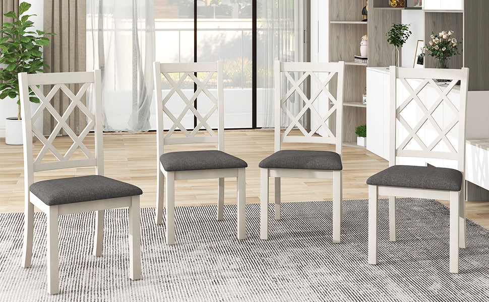 Mid Century Solid Wood 5 Piece Round Dining Table Set, Kitchen Table Set With Upholstered Chairs For Small Places, Brown Table Gray Chair Brown Wood Dining Room Solid Wood Rubberwood Round Dining Table With Chair Upholstered Chair Wood Brown Slat Back
