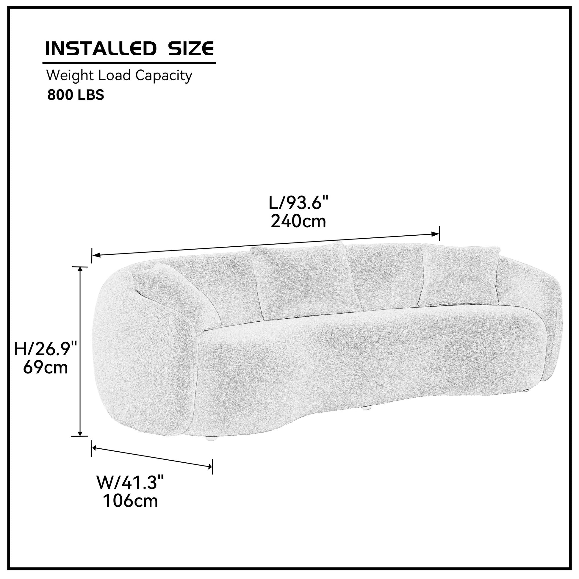 Mid Century Modern Curved Living Room Sofa, 4 Seat Boucle Fabric Couch For Bedroom, Office, Apartment, White White Boucle 3 Seat