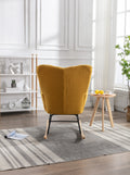 Mid Century Modern Teddy Fabric Tufted Upholstered Rocking Chair Padded Seat For Living Room Bedroom,Yellow Yellow Foam Wool